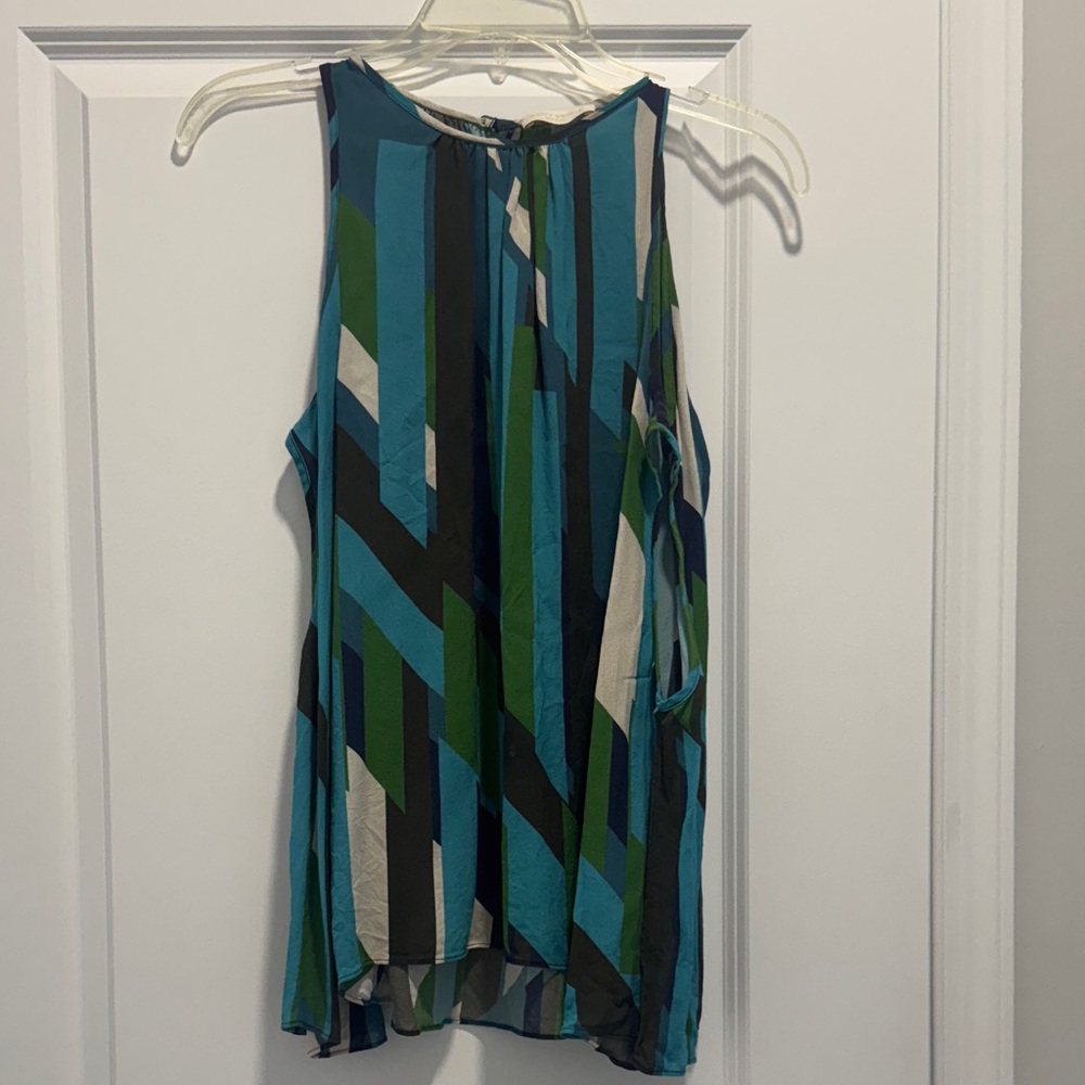 Ramy Brook Blue and Green Geometric Blouse